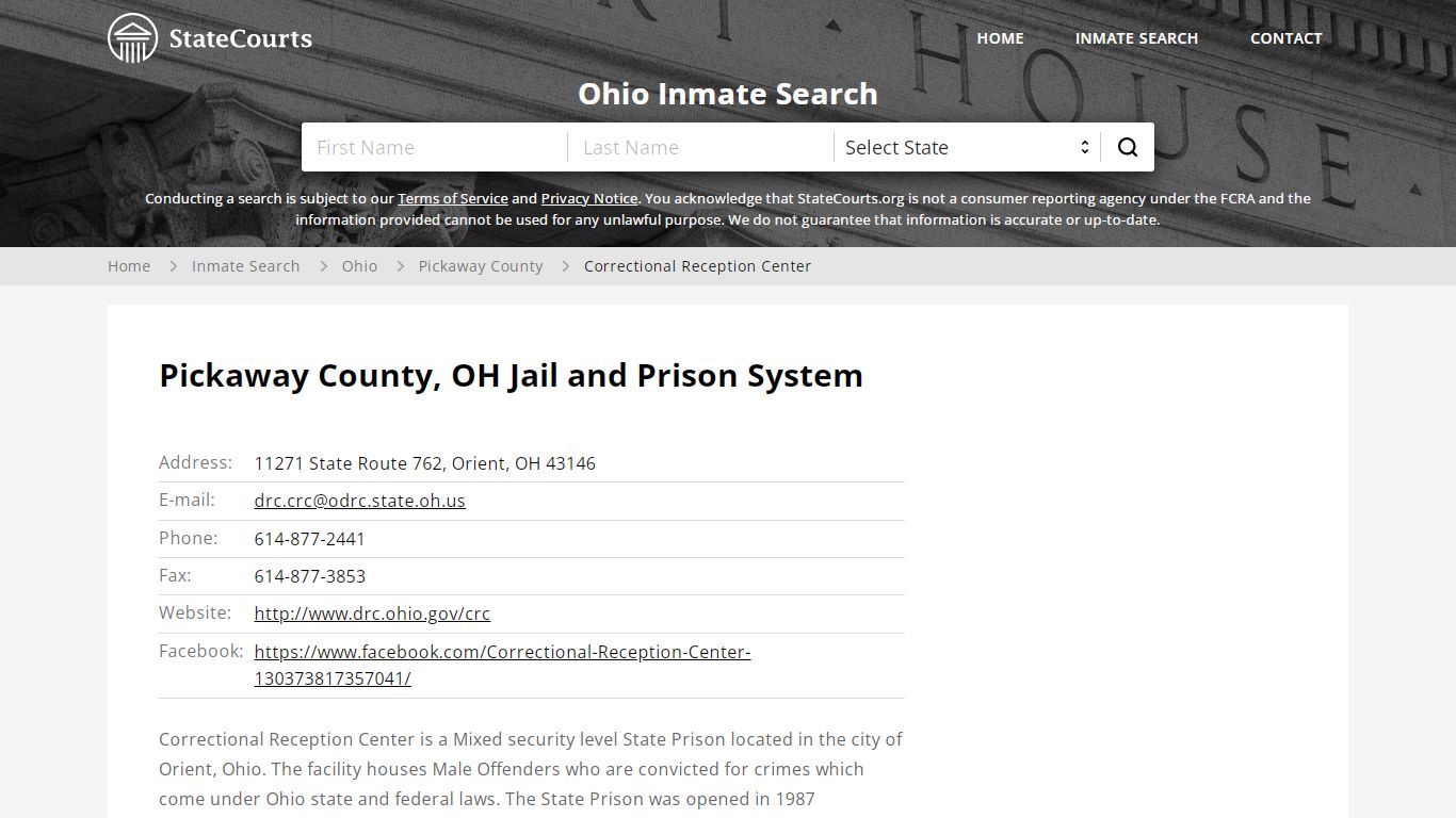Correctional Reception Center Inmate Records Search, Ohio - StateCourts